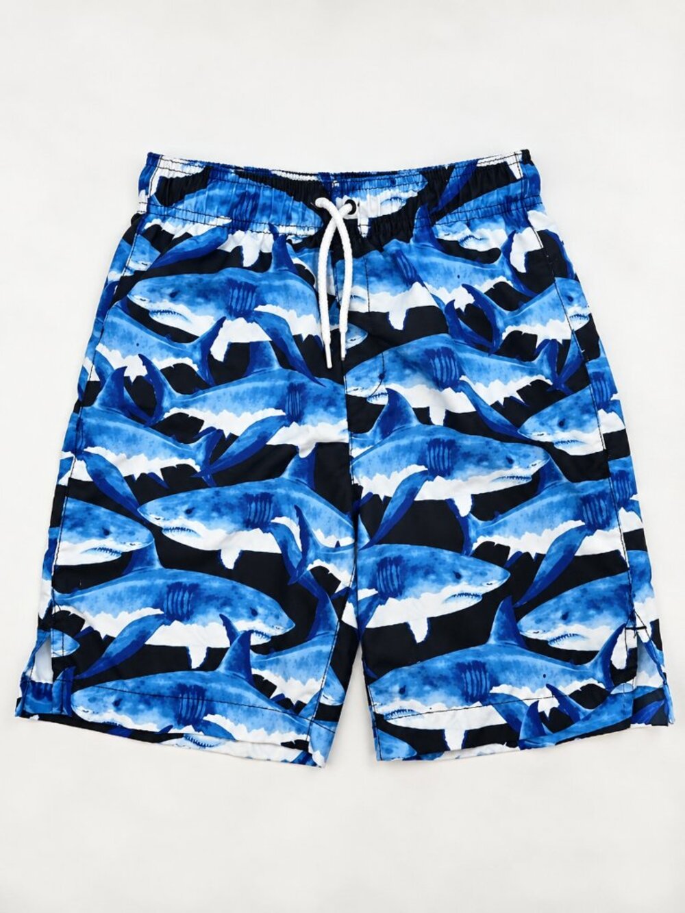 Place Sport Boys Shark Swim Trunks L 10-12 Blue Mesh Lined